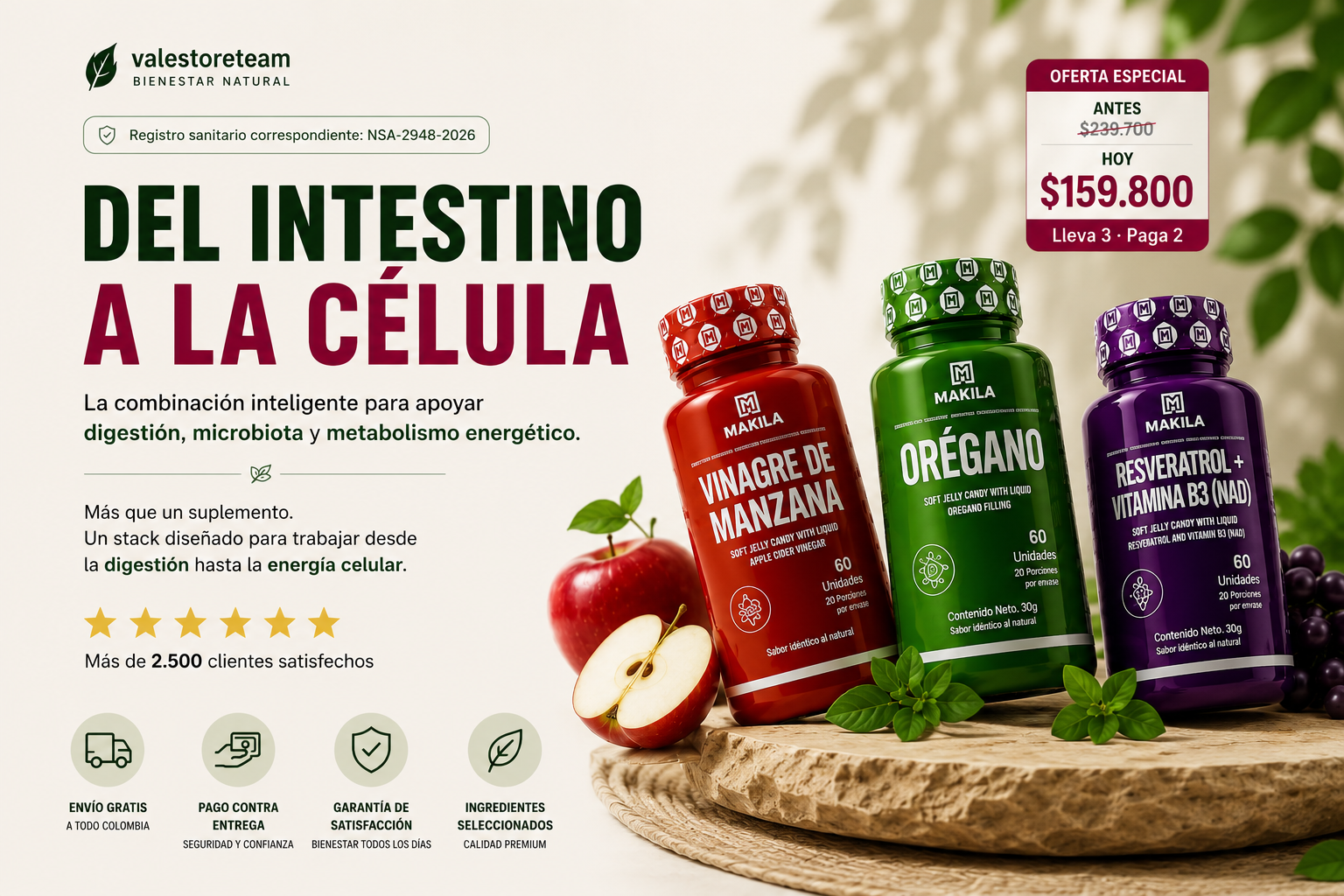 Makila Stack Bienestar Integral | Vinagre de Manzana + Orégano + Resveratrol + Vitamina B3