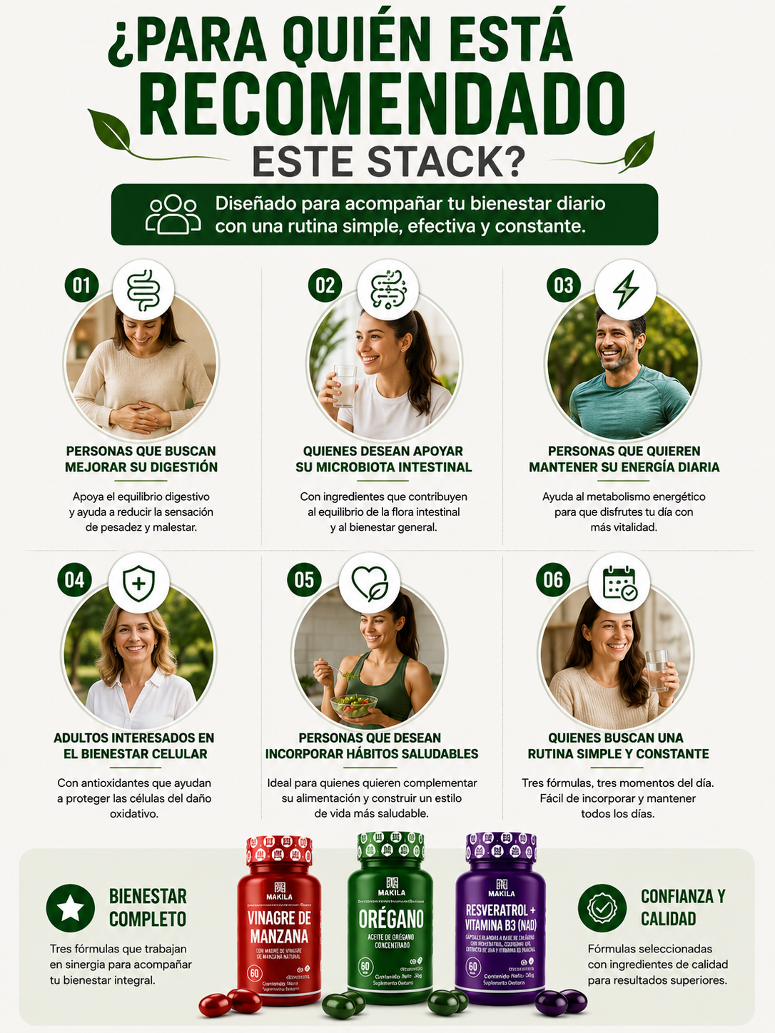 Makila Stack Bienestar Integral | Vinagre de Manzana + Orégano + Resveratrol + Vitamina B3